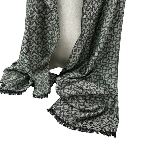 Michael Kors Black and White MK Printed Logo Scarf Wrap Shawl - Picture 7 of 13